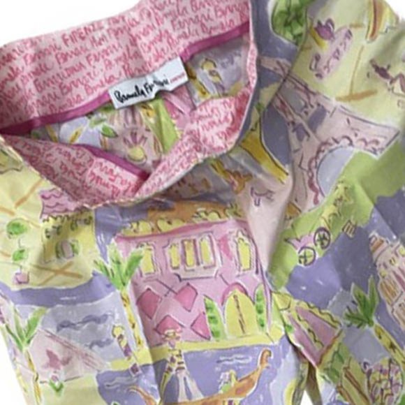 Pamela Ferrari Firenze Cotton Print Straight leg Pink Green Pants 4 NWOT Soft - Picture 5 of 5